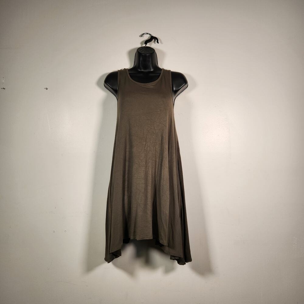DECREE Tank Dress Womens Medium M Green Knit Sharkbite A-Line Swing Knee Length